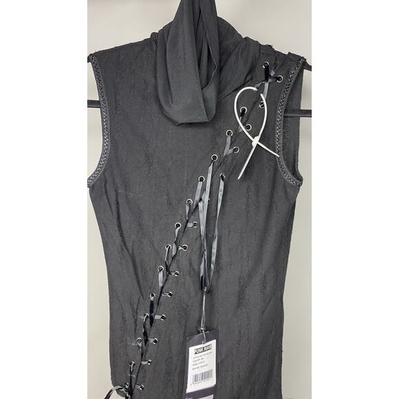 Punk Rave Personality Asymmetric High Collar Sleeveless Punk T-shirt XS/S NWT - Picture 3 of 10